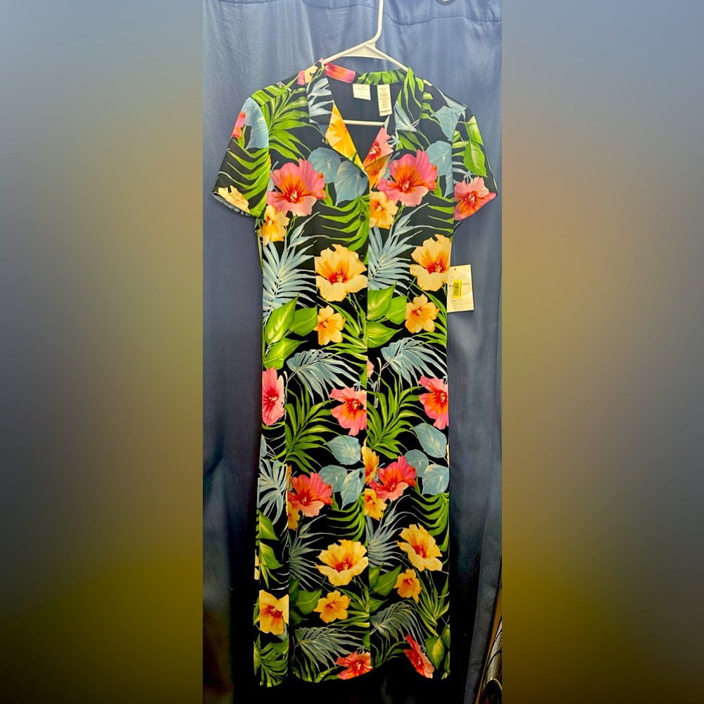 Emma James Black Tropical Floral Midi Dress